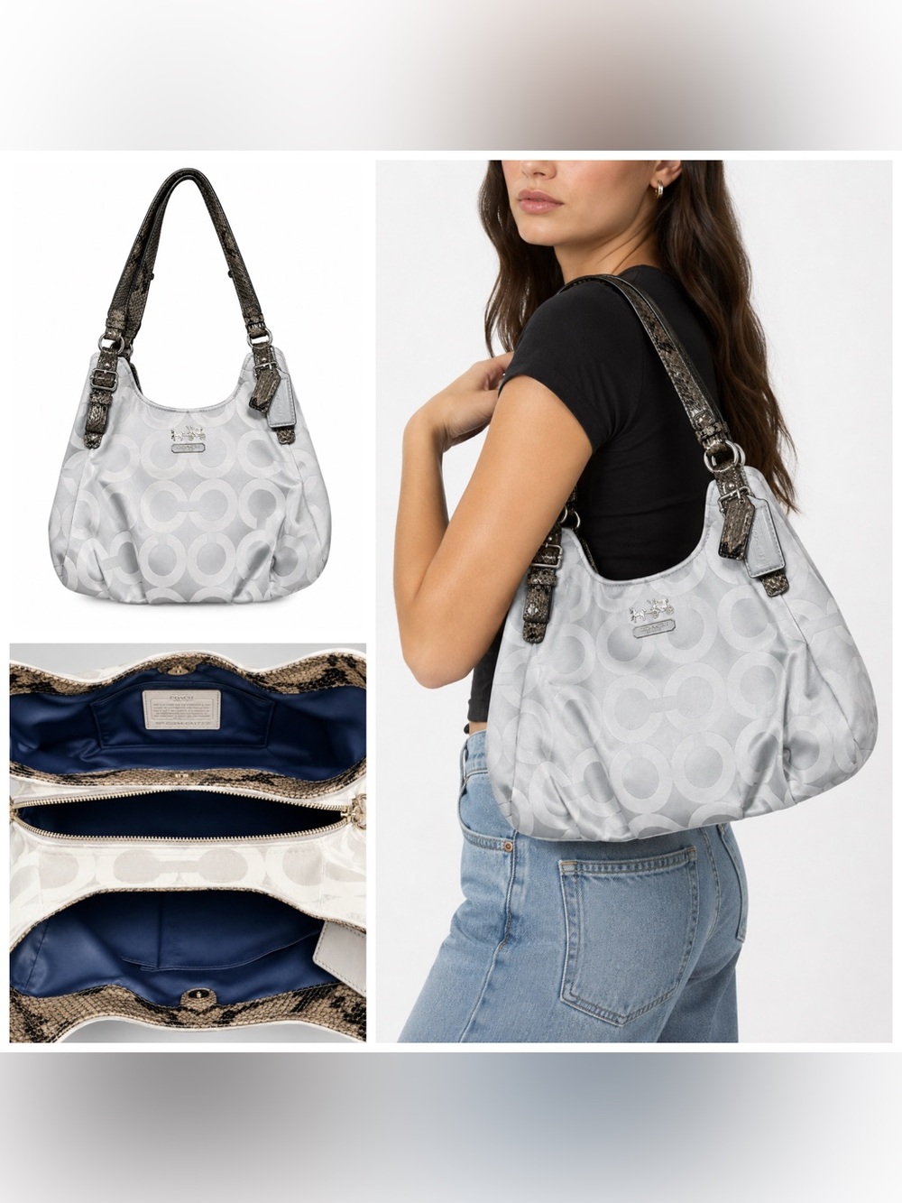 Coach. 4 Piece: Maggie Op Art Shoulder Bag with Free Watch, Wristlet & Dust Bag. - Picture 2 of 16